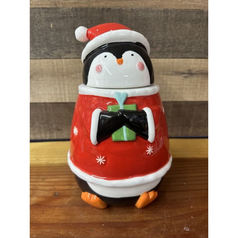 Holiday Time Christmas Penguin Ceramic Vintage Cookie Jar